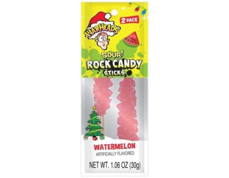 Waheads Warheads SOUR 2Pk. Christmas Rock Candy Sticks Peg Bag 1.06oz.