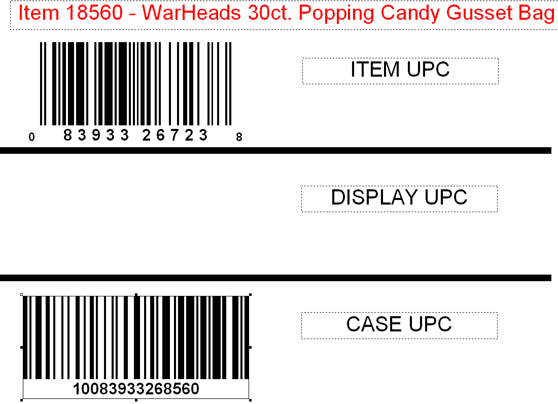 Waheads Warheads 30ct. Popping Candy Gusset Bag 3.17oz. 
