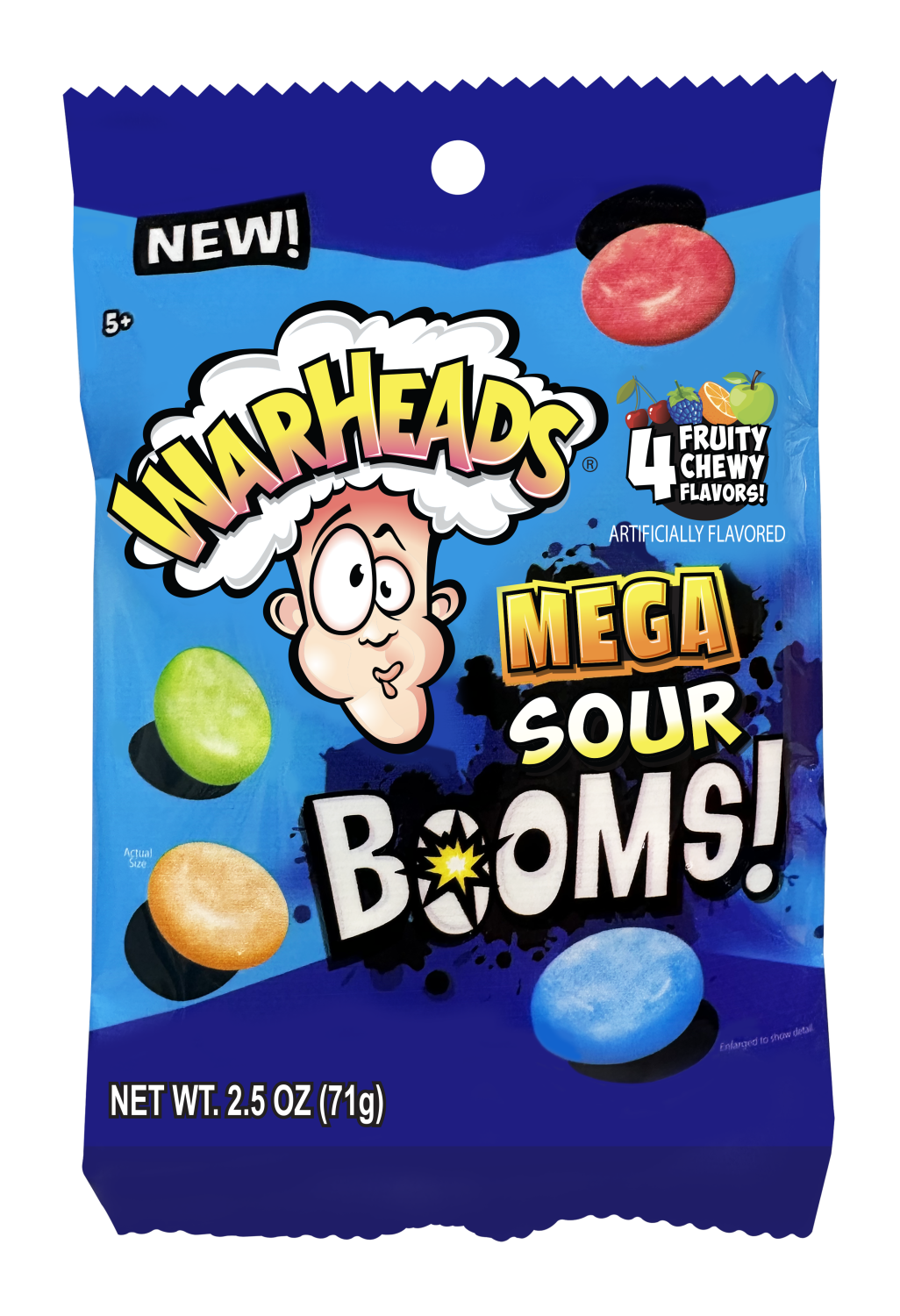 Waheads Warheads MEGA SOUR BOOMS Fruit Chew Peg Bag 2.5oz. 