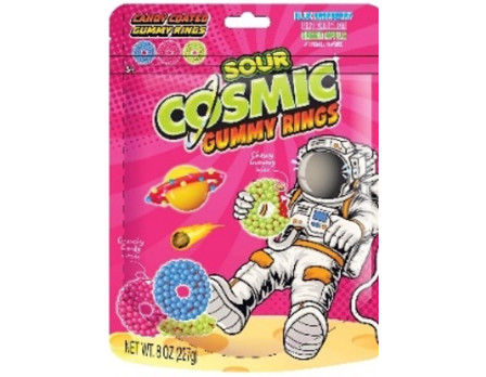 Hilco Sweets Cosmic SOUR Candy-Coated Gummy Rings Peg Bag 8oz.