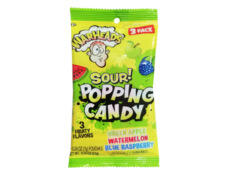Waheads Warheads 3Pk. SOUR Popping Candy Peg Bag .74oz.