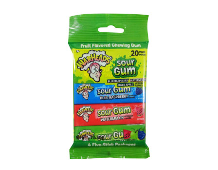 Waheads Warheads SOUR 4Pk. Stick Gum Peg Bag 1.76oz.