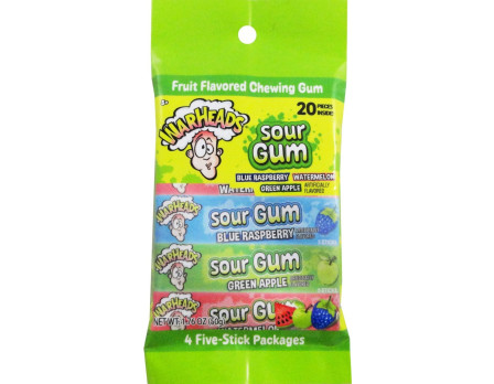 WarHeads SOUR 4Pk. Stick Gum Peg Bag 1.76oz.