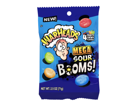 WarHeads MEGA SOUR BOOMS Fruit Chew Peg Bag 2.5oz. 